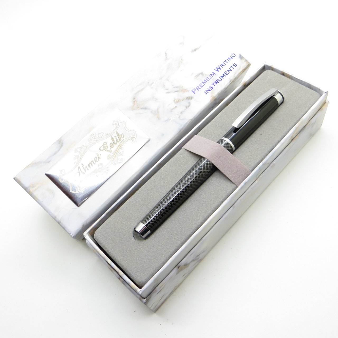 날개 대리석 R92 패턴 섬유 블랙 크롬 롤러 펜 | B0sme 특수 펜 | 선물용 펜